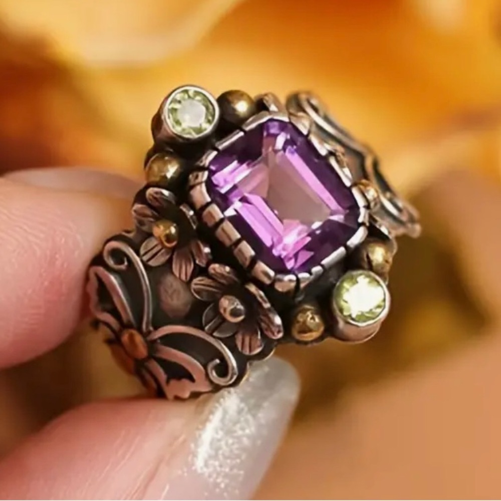 Bohemian Style Inlaid Faux Amethyst Ring NWT Size Available in 9, 10, and 11